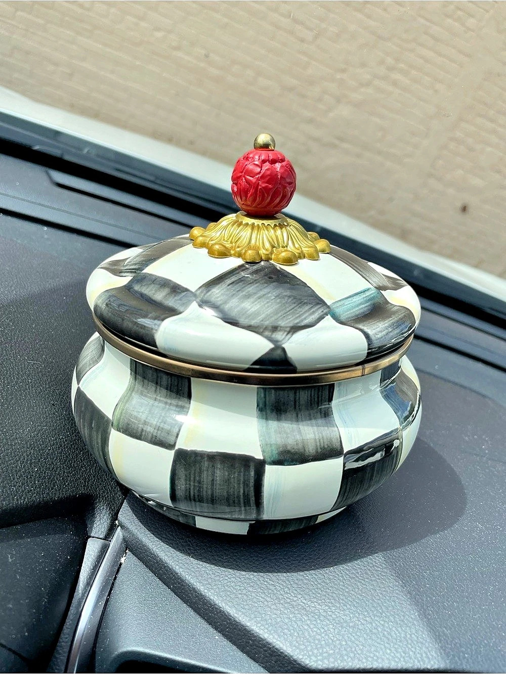 MacKenzie-Childs Courtly Check Squashed Pot Black & White